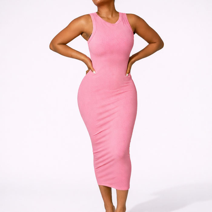 pink bodycon ribbed dress